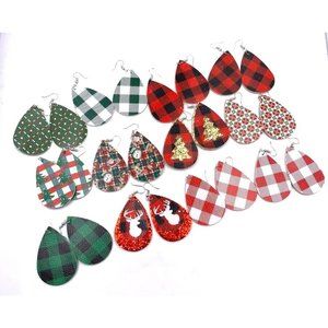 Faux Leather Christmas Earrings - 12 Pairs